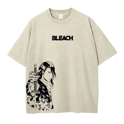 Anime Zaraki Kenpachi T Shirts Oversized Vintage Washed B-Bleach T-shirt Manga Kurosaki Ichigo T Shirt Renji Uryuu Tops Tees Man