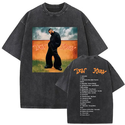 Limited Rapper Eladio Carrion Album Cover Washed Vintage T-shirt Summer Men Women Hip Hop Oversized Street Crewneck T Shirt Tops