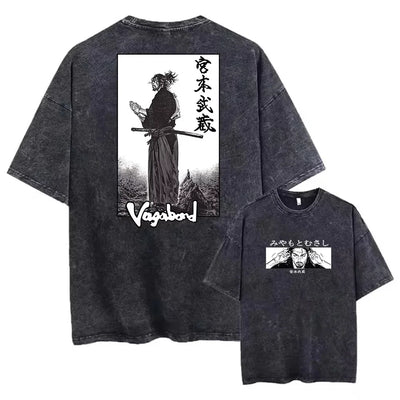2025 Men Streetwear Anime Vagabond Graphic Print Vintage Harajuku Washed Black T Shirt Men Summer Casual Cotton Loose Top Tee