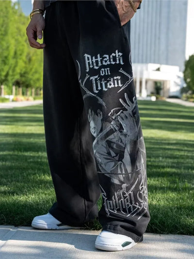 Young American trendy sweatpants collaboration anime joggers, cotton terry print, wide-leg casual pants, hip-hop street pants