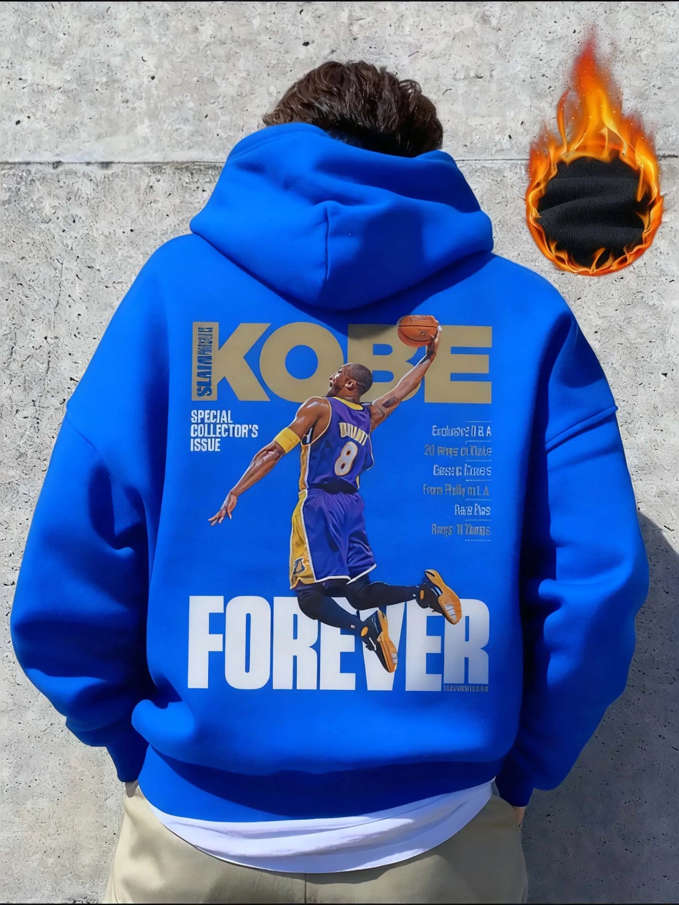 Men's Casual Basketball English Print Thermal Lined Hoodie, Autumn/Winter