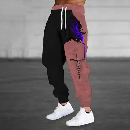 Men'S Loose Casual Pocket Drawstring Sweatpants Winter New Thick Warm Fashion Skull And Sickle Print Pants Men'S Tracksuit Pants