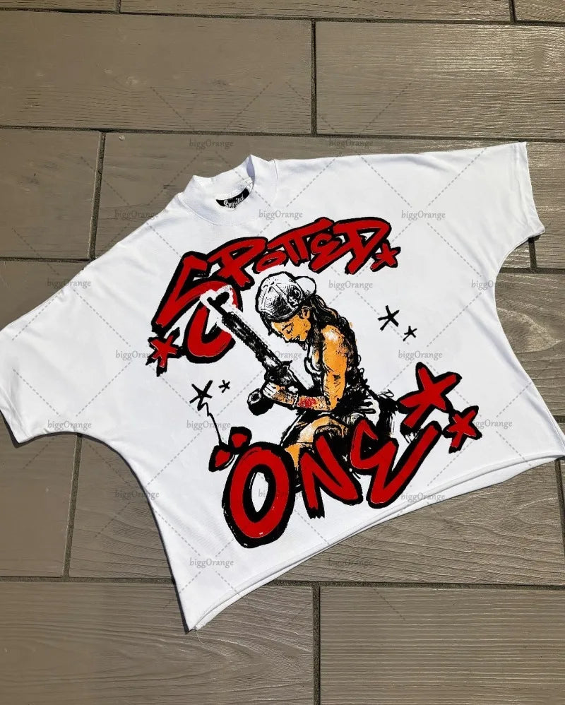 Y2K High Street Hip-hop Personalized Printed Loose Fashion T-shirt Men  American Harajuku Retro Casual Versatile Tops Women