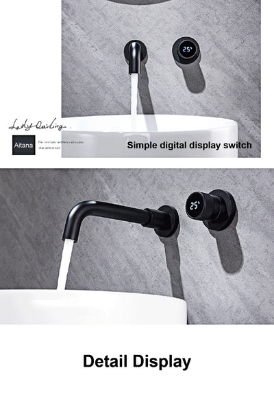 Black brass bathroom faucet Hidden intelligent digital display design Single handle 2 hole Cold & Hot dual-control basin faucet
