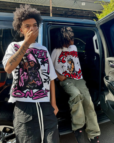 Y2K High Street Hip-hop Personalized Printed Loose Fashion T-shirt Men  American Harajuku Retro Casual Versatile Tops Women