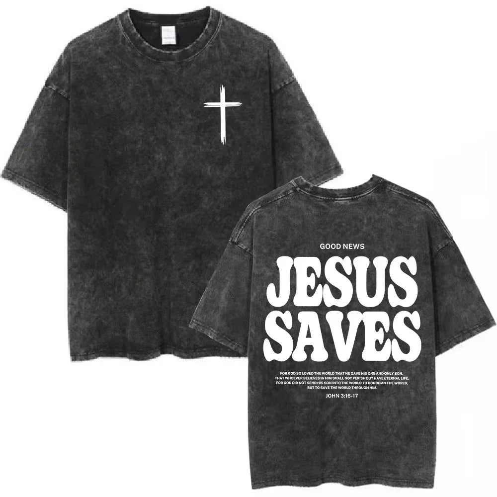 Salvation Jesus Paid It All Vintage Washed T Shirts Christian Bible Verse T-shirts Men Women Fashion Oversized Cotton Tshirts