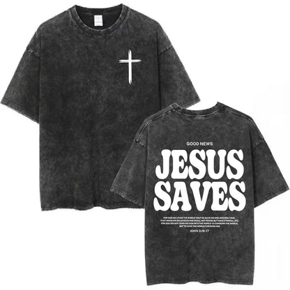 Salvation Jesus Paid It All Vintage Washed T Shirts Christian Bible Verse T-shirts Men Women Fashion Oversized Cotton Tshirts