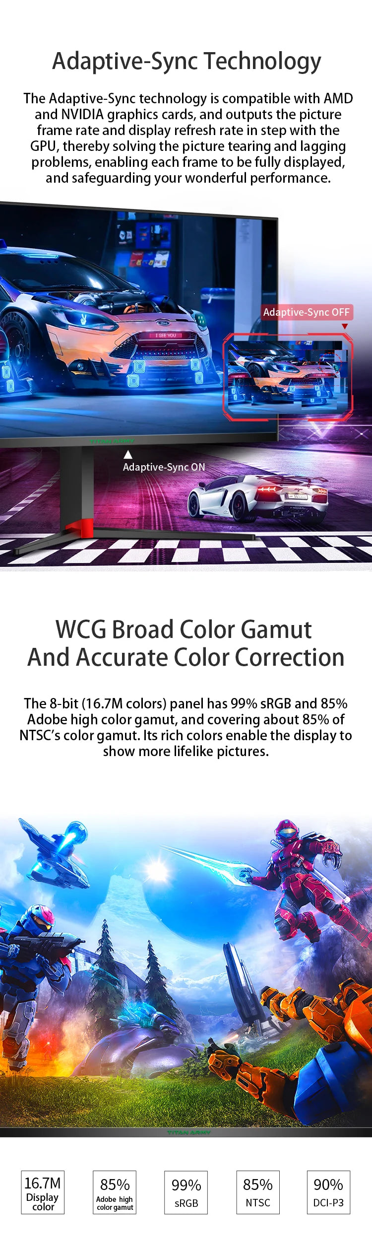 TITAN ARMY 27 inch FHD 240Hz FAST IPS  1ms response computer game monitor colorful backlight rotary lifting base