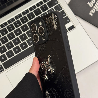 Luxurious Three-dimensional Cross Kroxin PU Leather Printed Grand Phone Case for iPhone 16 15 14 Plus 13Pro Max Protective Cover