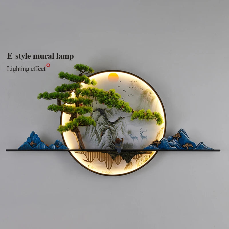 PLLY Modern Wall Picture Light Inside Creative Chinese Landscape Mural Sconces Lamp LED for Home Living Bedroom Study