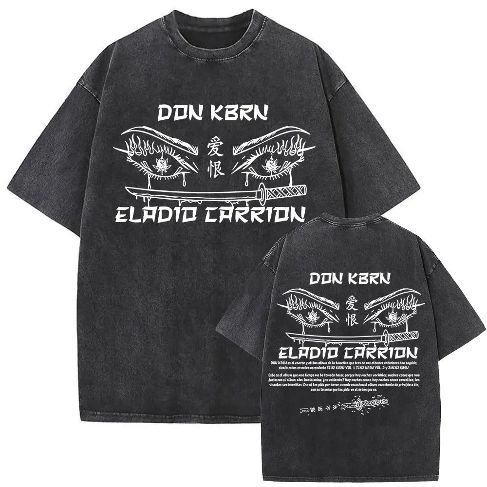 Limited Rapper Eladio Carrion Album Cover Washed Vintage T-shirt Summer Men Women Hip Hop Oversized Street Crewneck T Shirt Tops