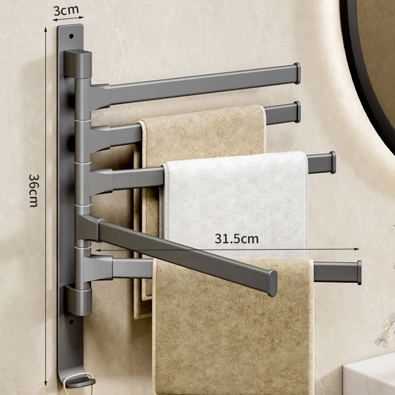 Bathroom Towel Rack Rotatable Towel Holder Space Aluminum 2/3/4/5-Bar Towel Hanger Kitchen Shelf Paper Hanging Wall Mounted