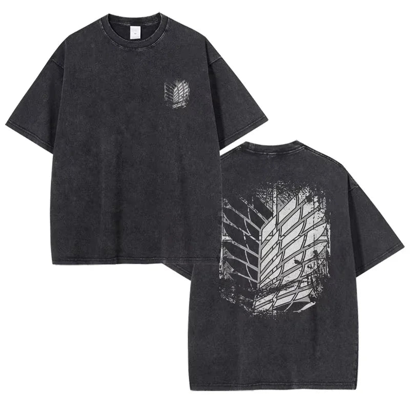 Eren Jaeger 2D T-shirts Vintage Washed Anime T-Titan A-Attack T Shirt Manga Shingeki no Kyojin Levi Mikasa Short Sleeve Tops