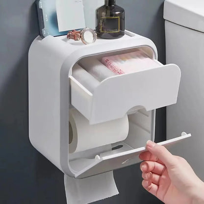 Storage Box Toilet Paper Organizer Waterproof High Capacity Dust-proof Punch-free Wall Mounted Roll Paper Bathroom Home Supplies