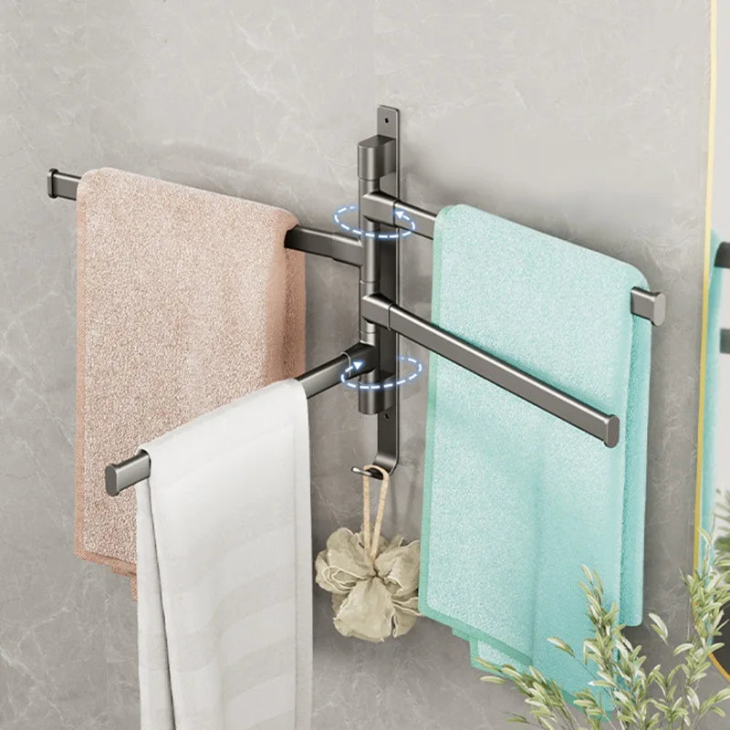 Bathroom Towel Rack Rotatable Towel Holder Space Aluminum 2/3/4/5-Bar Towel Hanger Kitchen Shelf Paper Hanging Wall Mounted