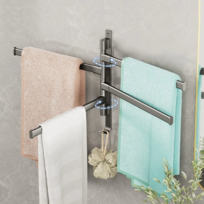 Bathroom Towel Rack Rotatable Towel Holder Space Aluminum 2/3/4/5-Bar Towel Hanger Kitchen Shelf Paper Hanging Wall Mounted