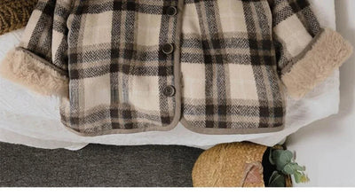 Woolen Plaid Children's Plush Coat Korean Version Autumn and Winter New Boys' and Girls' Coats Loose Baby Cotton Padded Clothes