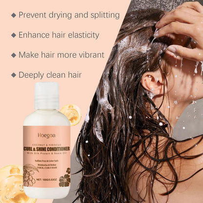 Hoegoa Coconut Hair Care Set Hydrating Curl Elasticity & Volumizing Shampoo/Conditioner,  Moisture-Rich Repair Treatment