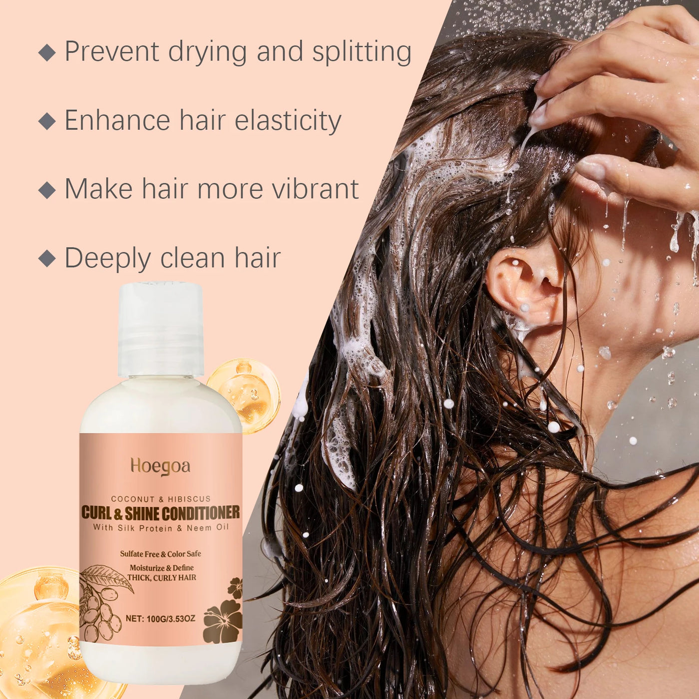 Hoegoa Coconut Hair Care Set Hydrating Curl Elasticity & Volumizing Shampoo/Conditioner,  Moisture-Rich Repair Treatment