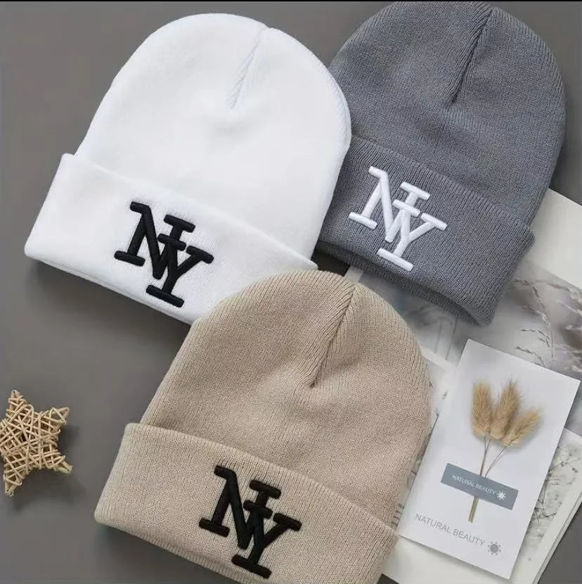 3 pieces winter knitted hat with embroidered letters, woolen hat for autumn warmth, suitable for both men and women, Mountaineer