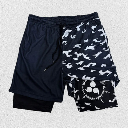 3D Print Anime Shorts Men Bilayer 2-In-1 Sports Shorts Fitness Basketball Shorts,Double-Layer Design Quick-Drying And Breathable