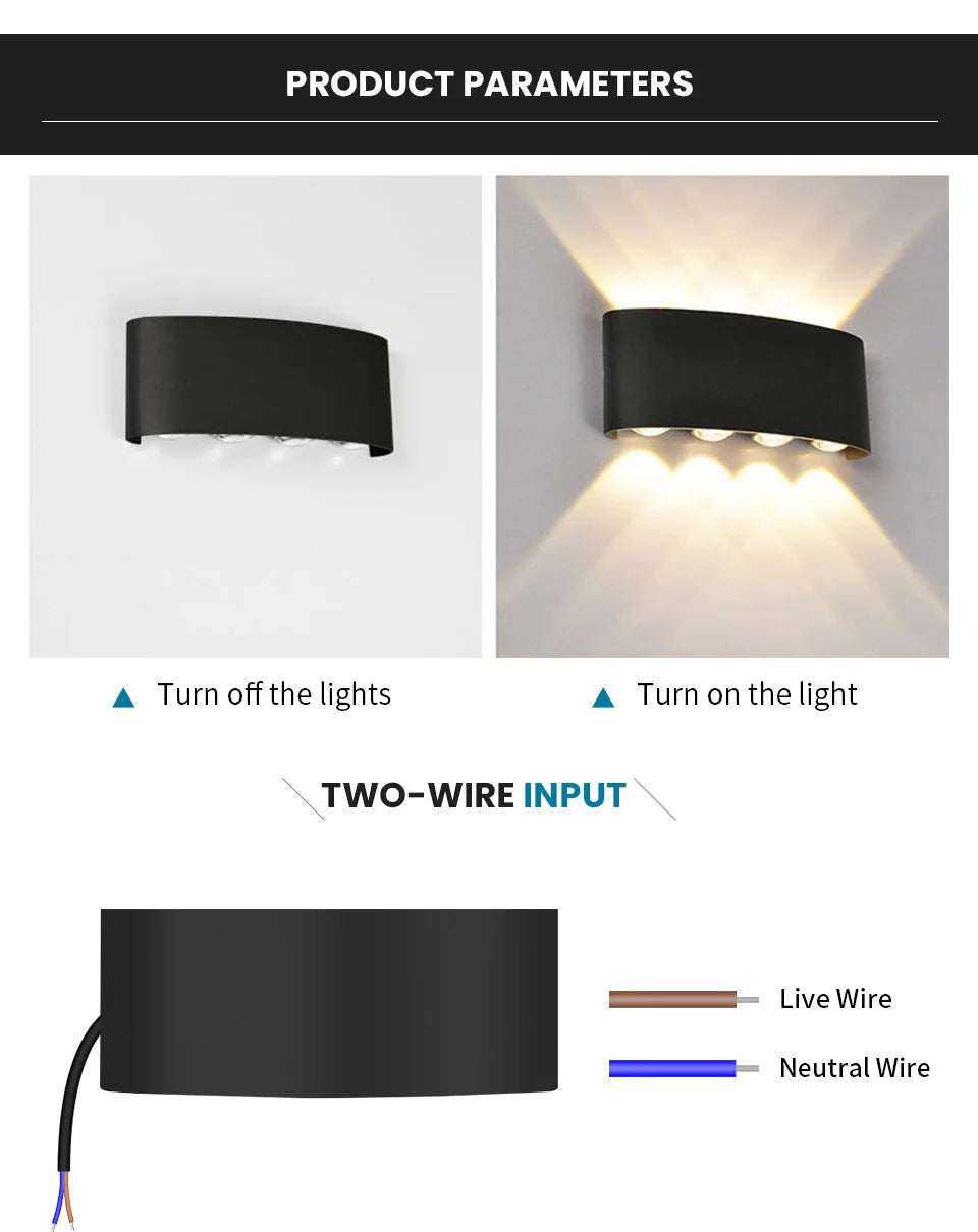 LED Wall Light Outdoor Indoor 2W 4W 6W 8W 10W AC85-265V Up Down White Black Modern Light For Home Garden Bedroom Corridor