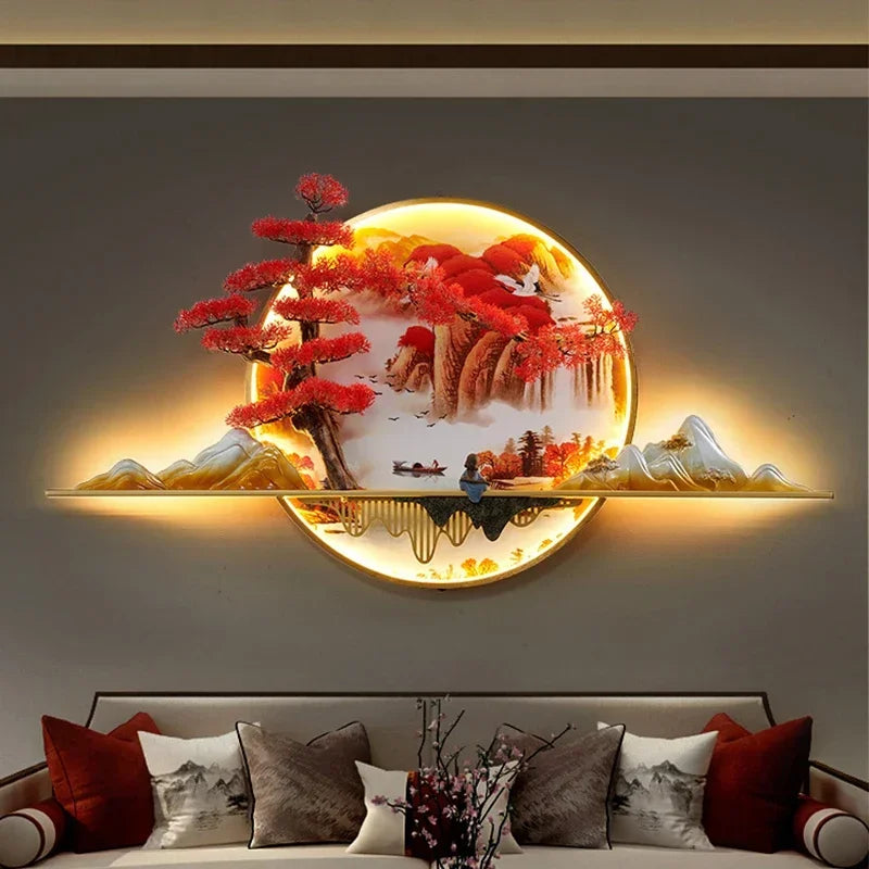 GISELLE Modern Picture Wall Light LED Chinese Creative Landscape Pine Mural Lamp For Home Living Room Study Bedroom Decor