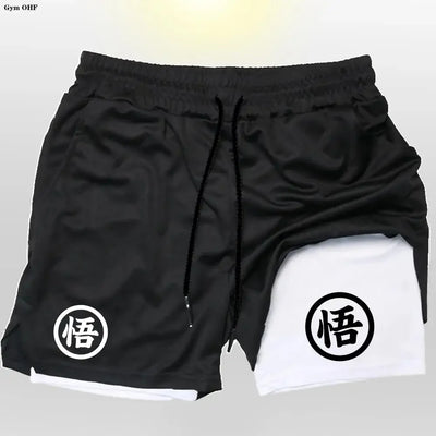 Goku Anime Running Shorts Men Fitness Gym Training 2 in 1 Sports Shorts Quick Dry Workout Jogging Double Deck Shorts