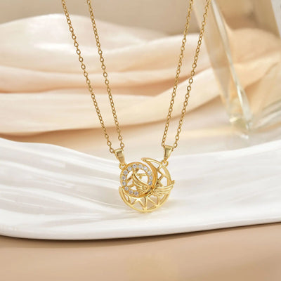 Couples Magnetic Necklaces Sun and Moon Angel Hug Heart Pendant Friendship Matching Necklaces for Birthdays Anniversaries