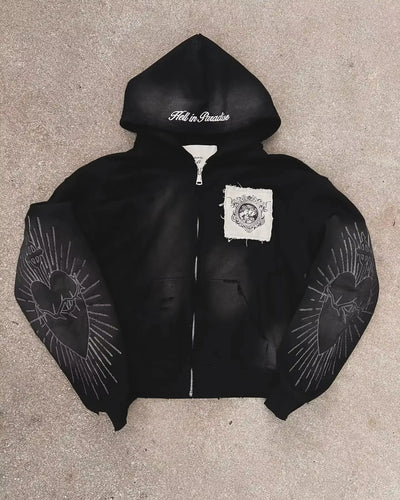 2024 High Street Trend Vintage Alphabet Embroidery Hoodie for Men Y2k Goth Harajuku Fashion Coat Couple Casual Loose Sweatshirt