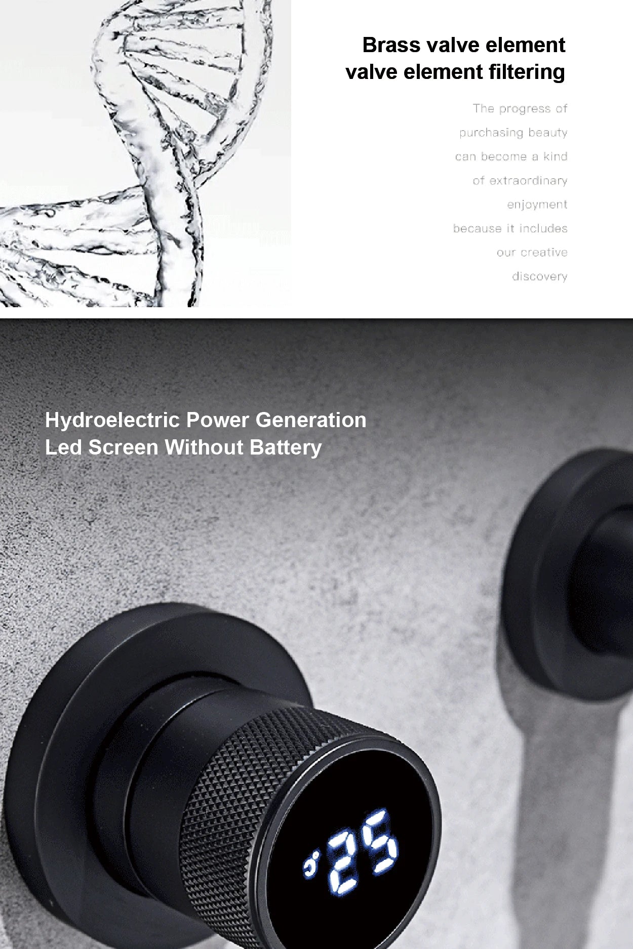 Black brass bathroom faucet Hidden intelligent digital display design Single handle 2 hole Cold & Hot dual-control basin faucet