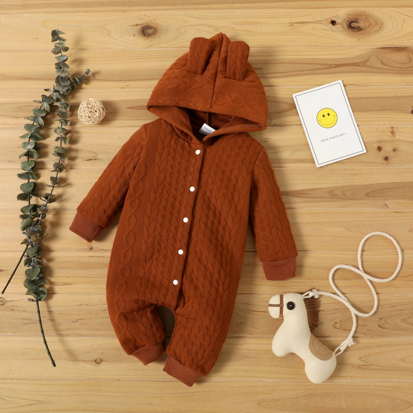 Autumn Winter Newborn Baby Romper Boys Girls Lovely Ears Hooded Long Sleeve Infant Bodysuit Warm Jumpsuit Toddler Girl Clothes