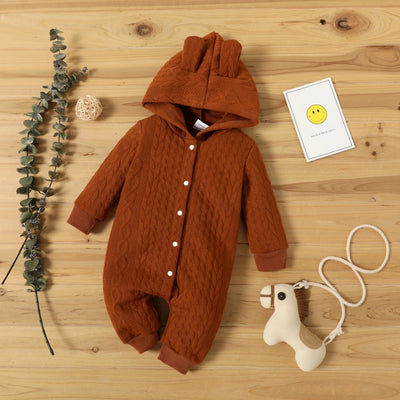 Autumn Winter Newborn Baby Romper Boys Girls Lovely Ears Hooded Long Sleeve Infant Bodysuit Warm Jumpsuit Toddler Girl Clothes