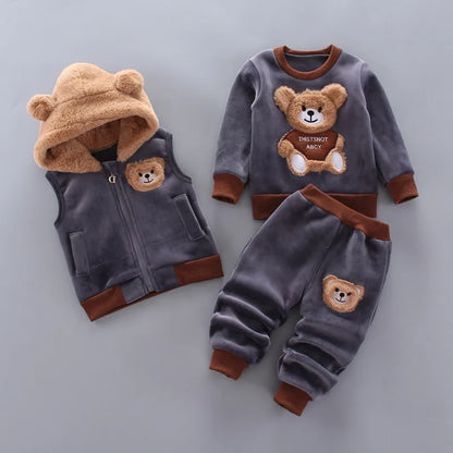 3PCS Winter Autumn Toddler Baby Boys Girls Clothes Baby Sweaters Coat +Pants +Hooded Vest Outfit Set Infant Warm Clothing Suits