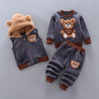 3PCS Winter Autumn Toddler Baby Boys Girls Clothes Baby Sweaters Coat +Pants +Hooded Vest Outfit Set Infant Warm Clothing Suits