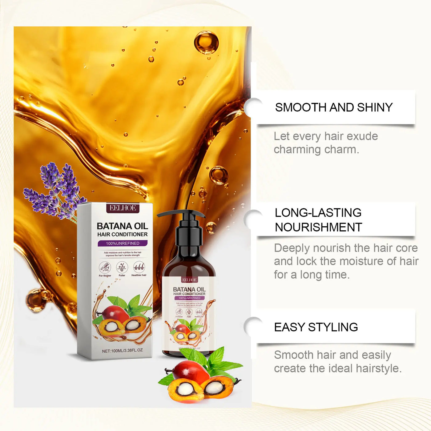 EELHOE  Hair Loss Shampoo & Batana Conditioner Set Strengthening Density Repair Frizz Control Treatment Thinning Damaged Frizzy