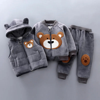3PCS Winter Autumn Toddler Baby Boys Girls Clothes Baby Sweaters Coat +Pants +Hooded Vest Outfit Set Infant Warm Clothing Suits