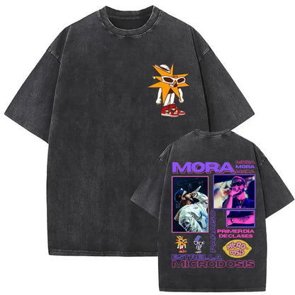 Limited Rapper Mora Washed Vintage T-shirt Lo Mismo De La Otra Vez Tour 2025 T Shirts Men Women Hip Hop Fashion Pop Music Tshirt