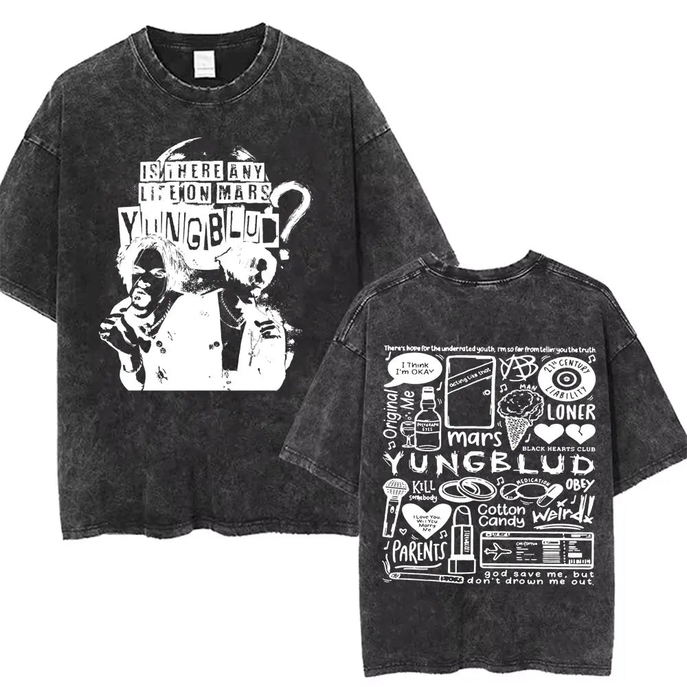 Washed Vintage Rocker Yungblud IDOLS Album Tour Double Sided Print T-shirts Men Women Fashion Hip Hop Rock Short Sleeve T Shirts