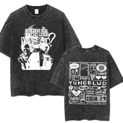 Washed Vintage Rocker Yungblud IDOLS Album Tour Double Sided Print T-shirts Men Women Fashion Hip Hop Rock Short Sleeve T Shirts