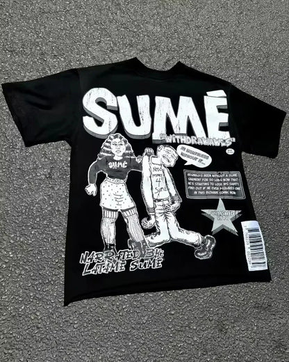 Men's Anime Letter Print T-shirt, Retro Street Fashion, Y2, Gothic Harajuku, Hip Hop, Casual Fashion for Couples Oversized Shirt