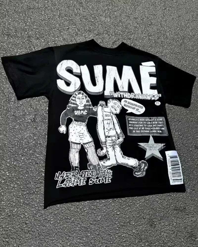 Men's Anime Letter Print T-shirt, Retro Street Fashion, Y2, Gothic Harajuku, Hip Hop, Casual Fashion for Couples Oversized Shirt