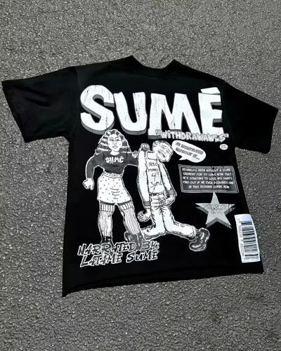 Men's Anime Letter Print T-shirt, Retro Street Fashion, Y2, Gothic Harajuku, Hip Hop, Casual Fashion for Couples Oversized Shirt