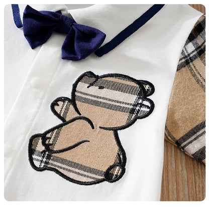 Newborn Clothes Gentleman Bear Embroidered Cotton Comfortable 0-18 Boys And Girls Spring And Autumn Long Sleeved Baby Jumpsuit