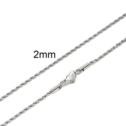 Ropes Long Necklace for Men Women,Stainless Steel Minimalist Twist Rope Chain Necklace,Punk Gold Silver Black Color 2 TO 5mm