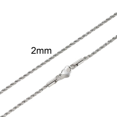 Ropes Long Necklace for Men Women,Stainless Steel Minimalist Twist Rope Chain Necklace,Punk Gold Silver Black Color 2 TO 5mm