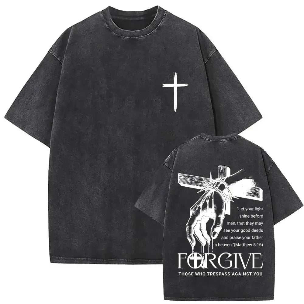 Christian Religious Jesus Forgive Them Father Vintage Washed Y2k Tshirt Men Clothing New in Top & Tees Mens T-Shirt 61327