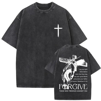 Christian Religious Jesus Forgive Them Father Vintage Washed Y2k Tshirt Men Clothing New in Top & Tees Mens T-Shirt 61327