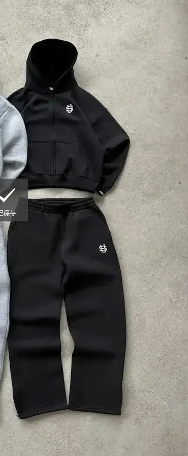 American high street punk hip-hop dollar logo embroidered sportswear men set Y2K new Gothic top hoodie couple casual sportswear