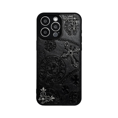 Luxurious Three-dimensional Cross Kroxin PU Leather Printed Grand Phone Case for iPhone 16 15 14 Plus 13Pro Max Protective Cover
